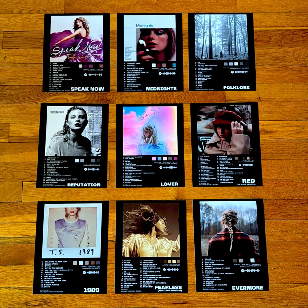 Set of 9 frame ready Taylor Swift Music Album posters . Gorgeousness !!!!!